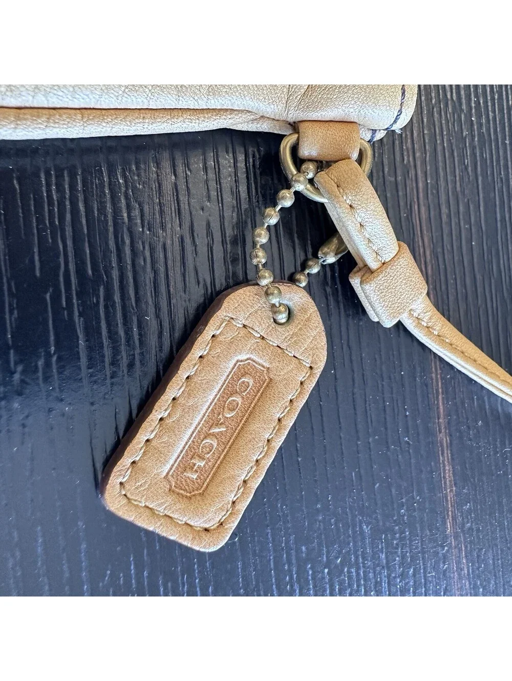 Vintage Coach Leather Zip Pouch Wristlet Tan Color With Logo Lining VGC